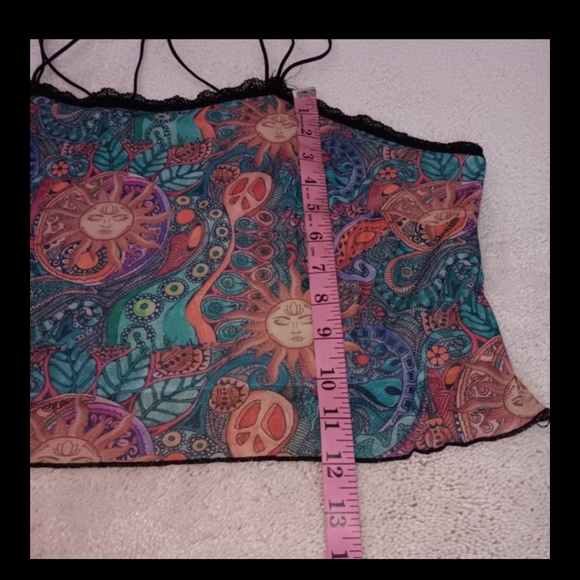 Romwe~ Celestial Whimsigoth Lace Trim Crisscross Crop Tank Top L/XL - Picture 4 of 11